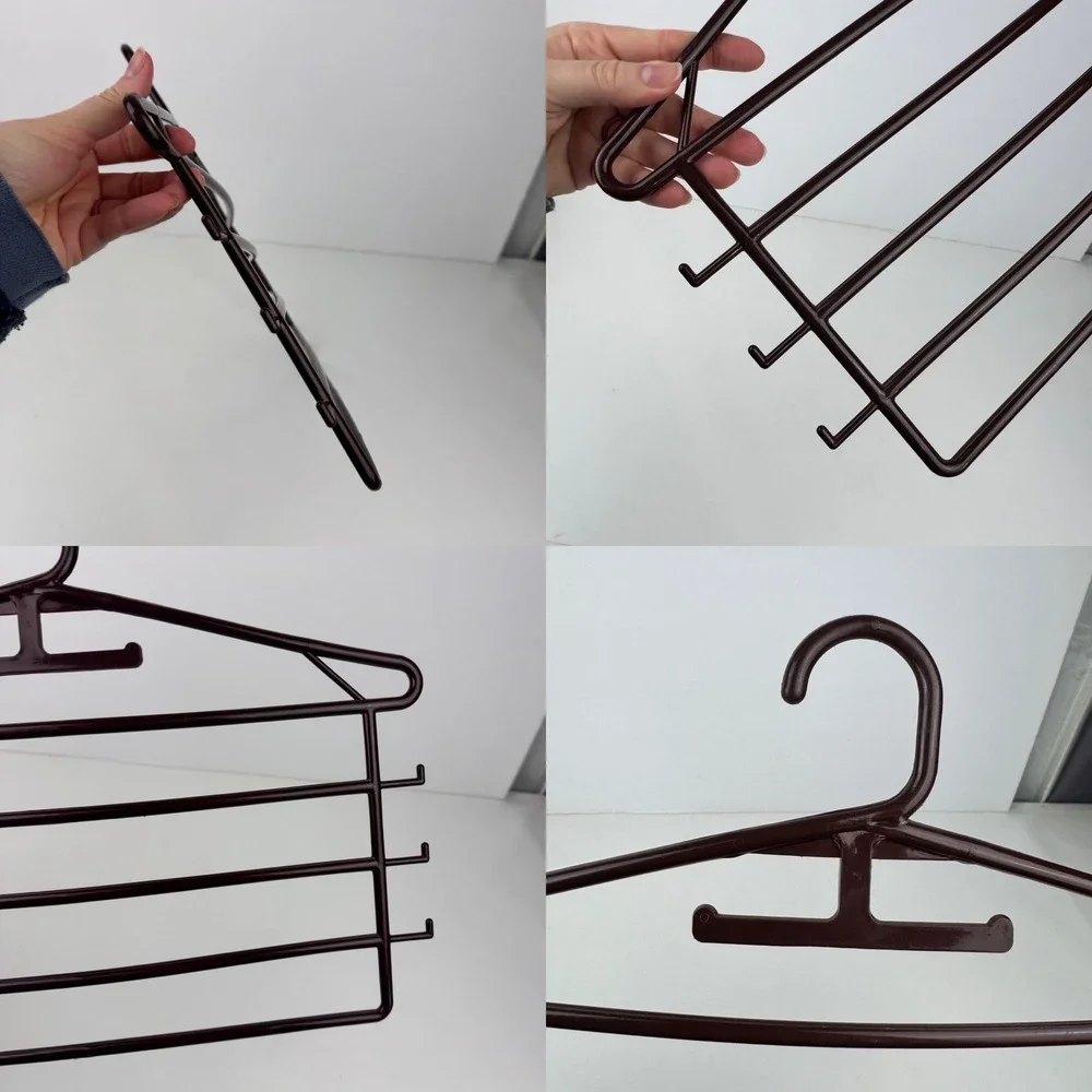 1 Vtg Plastic Brown 5 Tier Closet Hanger w Side Hooks and 2 Plastic Hangers READ